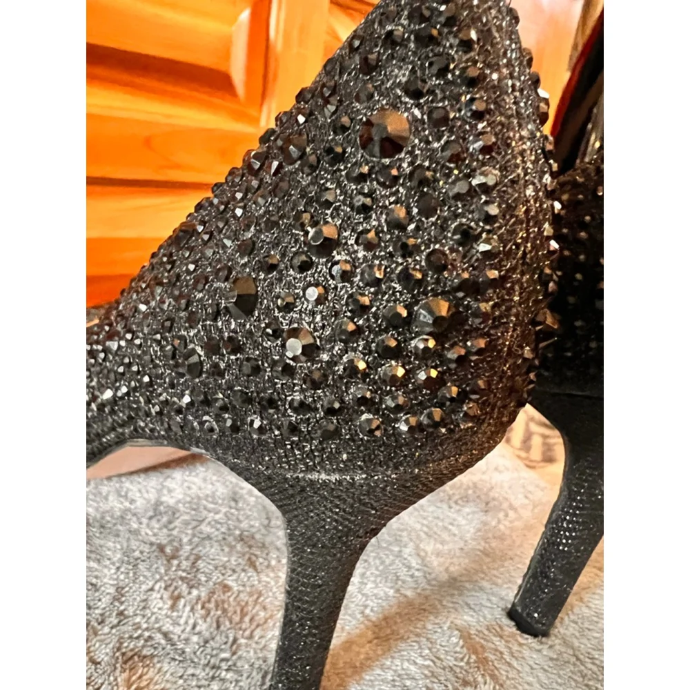 Women's Lauren Lorraine Embellished Peep Toe Heels Black Size 8 - Picture 9 of 11